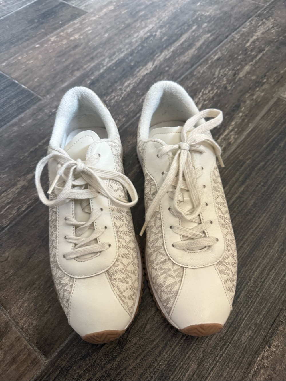 Michael Kors Women's Signature Logo Lace-Up Sneakers in Cream and Tan